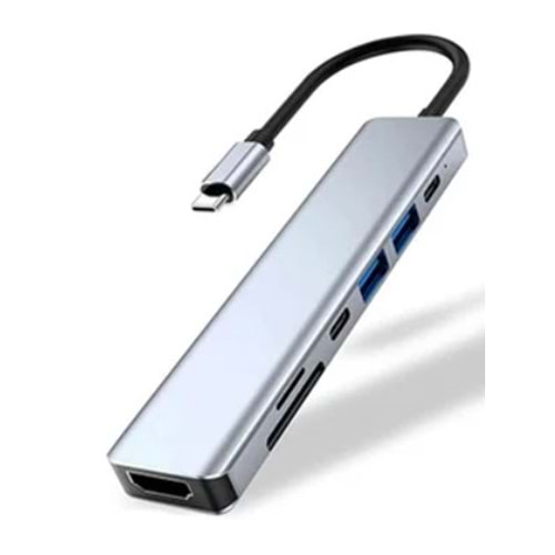 Hepu HP-B06 6-in-1 Type-C USB-C HUB – HDMI + 2x USB 3.0 + SD/TF Kart Okuyucu + Type-C PD Girişli