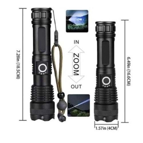 Small Sun SM-771 30W 2000X Zoom 700 Mt. Pilli/Şarjlı Metal El Feneri