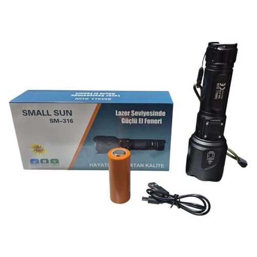 Small Sun SM-316 50W 800 Mt. 1000 LMN Pilli/Şarjlı Metal El Feneri