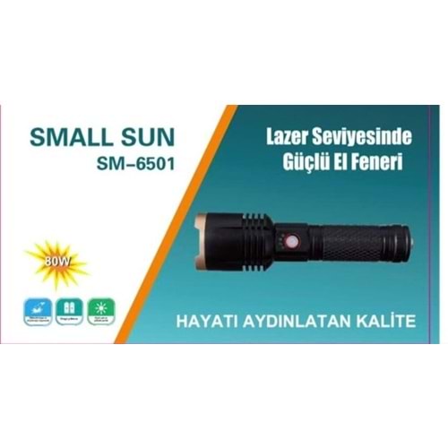 Small Sun SM-6501 50W 800 Mt. 5 Fonksiyonlu Pilli/Şarjlı Metal El Feneri