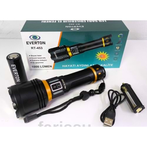 Everton RT-453 Beyaz Lazer 1000 Lm Su Geçirmez Metal Şarjlı El Feneri