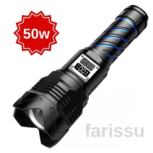 Everton RT-397 Beyaz Lazer 50W 1000 Lm Su Geçirmez Metal Şarjlı El Feneri