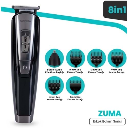 Goldmaster GM-8109 Zuma Islak Kuru Paslanmaz Çelik Hızlı Şarj Özellikli Full Standlı Erkek Bakım Seti