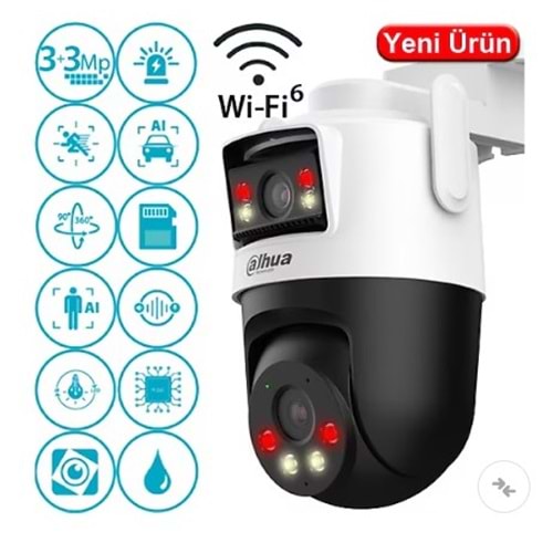Dahua IPC-WPT1339DD-SW-3E2 3MP+3MP Çift Kameralı H265+ Wifi Sesli Konuşmalı Akıllı IP PT Kamera