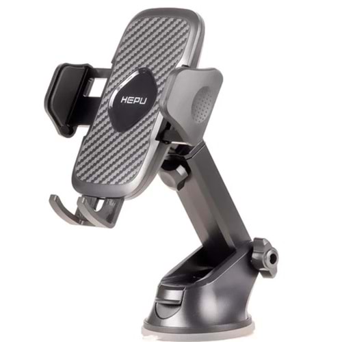 Hepu HP-A21 Uzun Kollu Araç İçi Telefon Tutucu – Karbon Desenli Gövde + Vantuz Taban (Cam & Torpido Uyumlu)