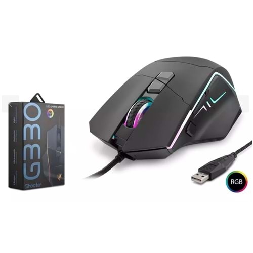 Hadron Shooter G330 Kablolu Oyuncu Mouse Rgb 6400Dpi 150Cm Siyah