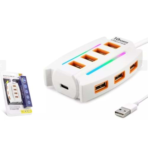 Hadron HDX7037 2.0 10*Usb 1.2M Beyaz Usb Hub