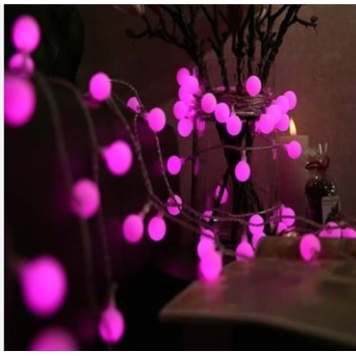 Magicline 308 RGB Pembe Top Animasyonlu Pilli 2 Metre Yılbaşı Led Işık