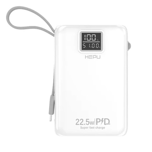 Hepu HP-A01 10.000 mAh 22.5W Hızlı Şarjlı Powerbank – Kendinden Type-C & iOS Kablolu + LED Ekranlı