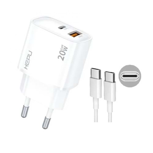 Hepu HP-C29 20W GAN Pd Girişli 3.0 Qualcomm Hızlı Şarj Aleti Type-C Kablo Çift Çıkışlı