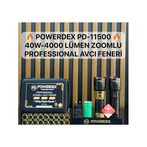 Powerdex PD-11500 40W 4000 Lümen Zoomlu Şarjlı Avcı El Feneri