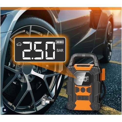 Cevval PM-01 Taşınabilir Şarjlı Ledli Ekranlı Lastik Şişirme Hava Kompresörü