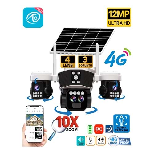 O-KAM Pro 9095 3 Lens 10X Optik Zoom 4G Solar Kamera