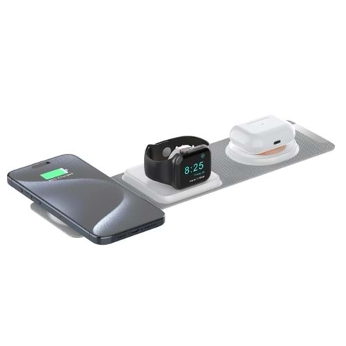 Bix BXMW6 3ü 1 Arada Manyetik Kablosuz Şarj Cihazı Wireless Şarj Ünitesi Beyaz