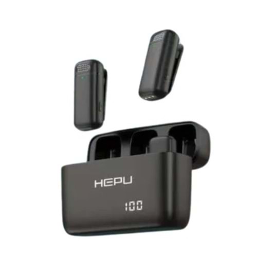 Hepu HP-6 Mini Kablosuz 2 Li Mikrofon + LED Ekranlı Şarj Kutusu