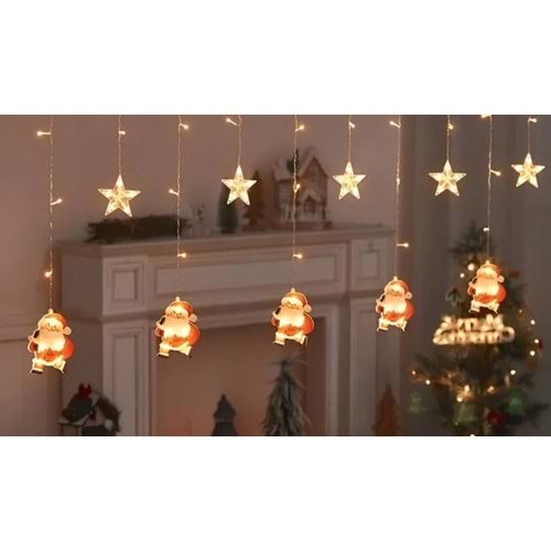 Magicline SNC-629 Animasyonlu Noel Baba ve Yıldız Set Led Perde Yılbaşı Süsü 60-90 Cm -3 Metre