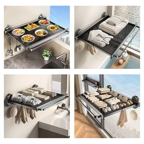 Sunup 26732 Duvara Monte Vantuzlu Katlanır Masa Çamaşır Rafı