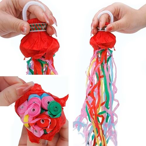 Sunup 24905 Çek-Bırak Karışık Konfeti Atıcı - Renkli Kağıt Şeritli Parti Popper - 10 Lu Paket