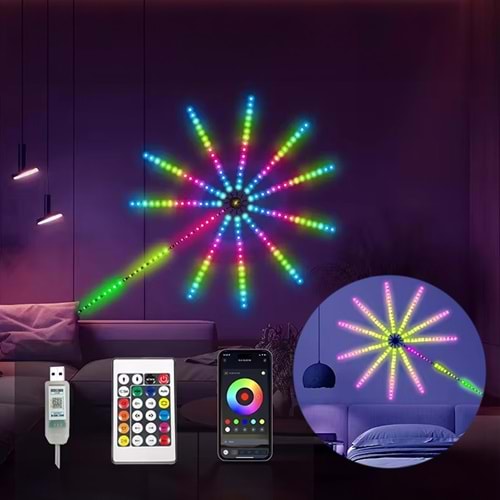 Sunup SN-22231 Bluetooth Havai Fişek LED Seti Sese Duyarlı RGB Rengi Akıllı Şerit Işık 200+ Efektli Oda Aydınlatma