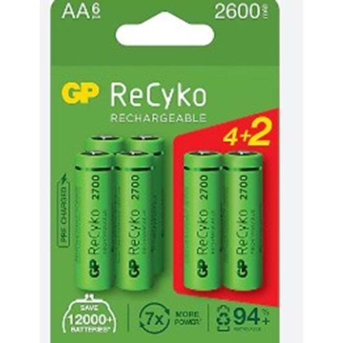 Gp Reycko 2600 mAh AA Şarjlı Kalem Pil 6 Lı Paket Halinde