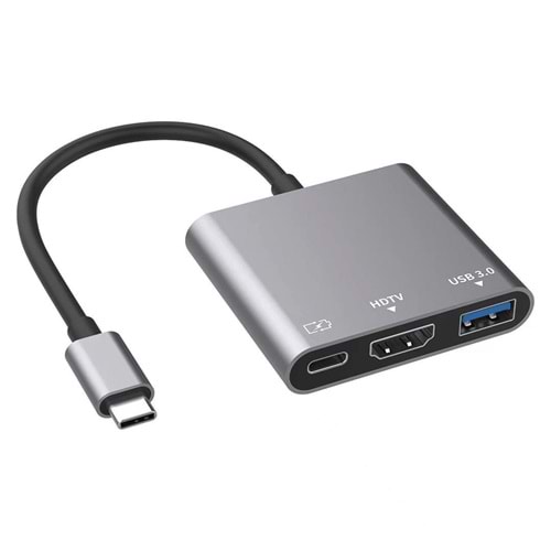 Enkado EKD-TP43 3'ü 1 Arada Type-C Hub Adaptör 4K HDMI USB3.0 ve PD Şarj Destekli Metal Dönüştürücü