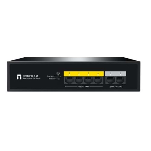 Stonet ST106PDI-2-43 6*10/100M ports: 4 PoE ports+2 uplink ports 43W