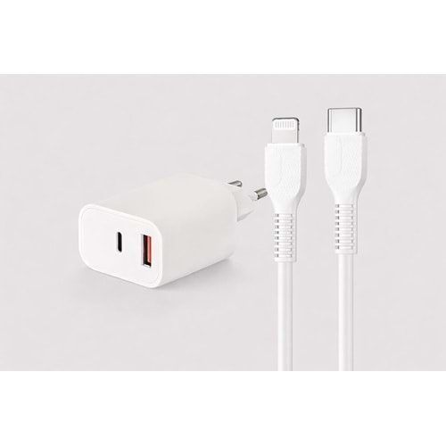 Compaxe CTA-250CA TL 5 Volt 3 Amper USB C1/A1 Hızlı Şarj Adaptör Type-C to Lightning Kablolu Set 25 Watt Gerçek Değer