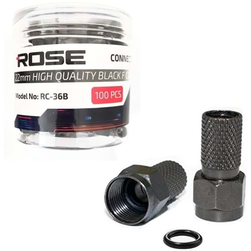 Rose RC-36B Siyah RG6/U4 Geniş F Konnektör - 100 Lü Paket Halinde