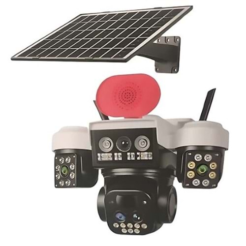O-KAM Pro 5220 3 Lens Solar Wifi Sirenli Çakarlı PTZ Kamera