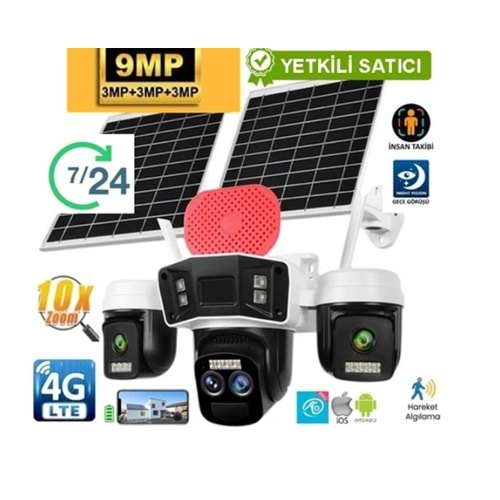 O-KAM Pro 4075 9MP 3 Lens 4G 10X Zoom Sirenli Çakarlı Çift Panel Ptz Kamera