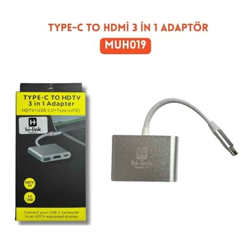 Hi-Link MUH019 Type-C to HDMI 3 in 1 3 Port Combo Hub Çoğaltıcı