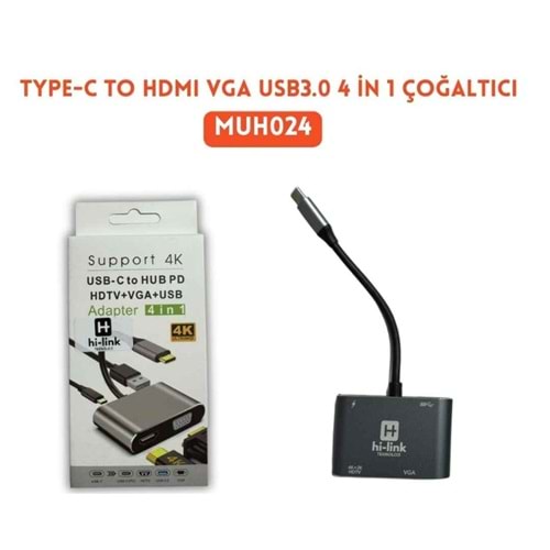 Hi-Link MUH024 TYPE-C to HDMI 4 in 1 4 Port Hub Combo Çoğaltıcı