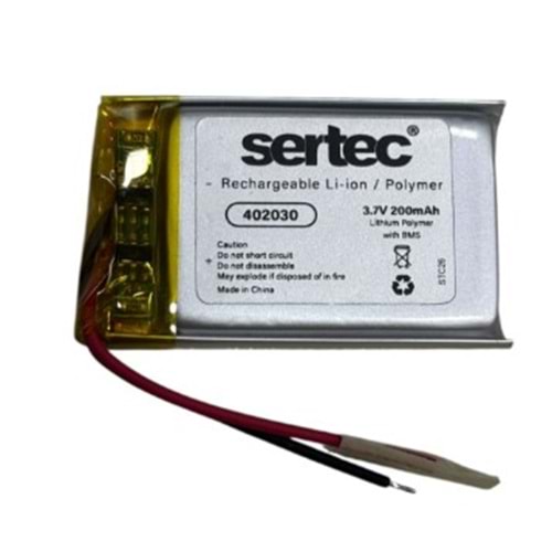 Sertec 402030 3.7 Volt 200mAh Li-Polimer (Devreli/1.5A)