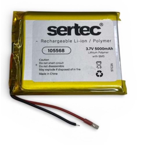 Sertec 105568 3.7V 5000 mAh Li-Polymer Pil (Devreli/1.5A)