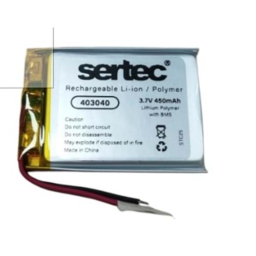 Sertec 403040 3.7V 450 MAh Li-Polymer Pil (Devreli/1.5A)