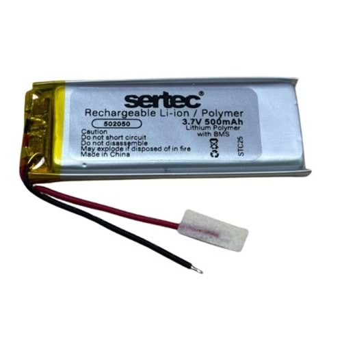 Sertec 502050 3.7V 500 MAh Li-Polymer Pil (Devreli/1.5A)