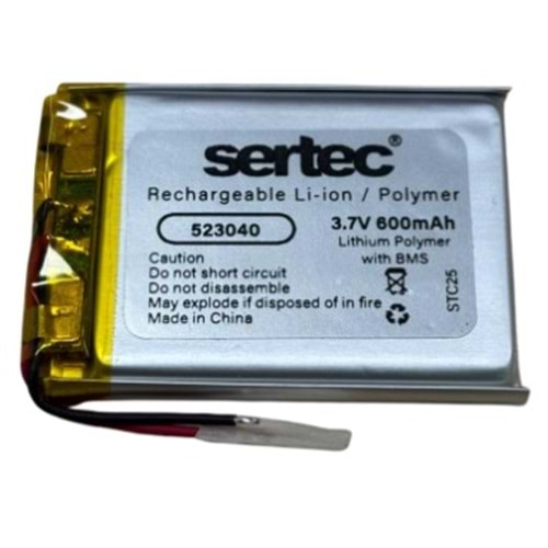 Sertec 523040 3.7V 600 MAh Li-Polymer Pil (Devreli/1.5A)