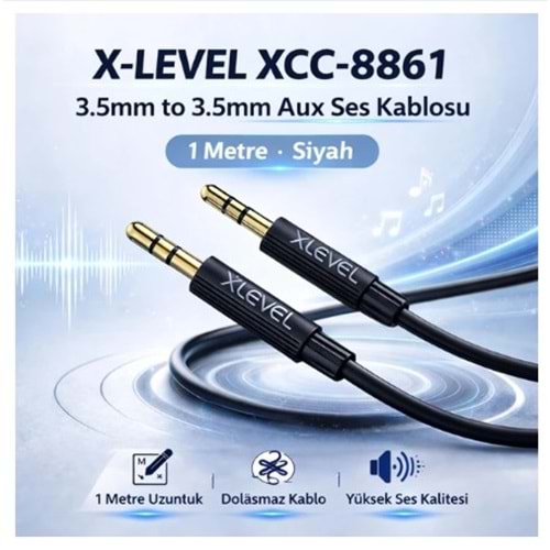 X-Level XCC-8861 3.5mm to 3.5mm Aux Ses Kablosu 1 Metre Siyah