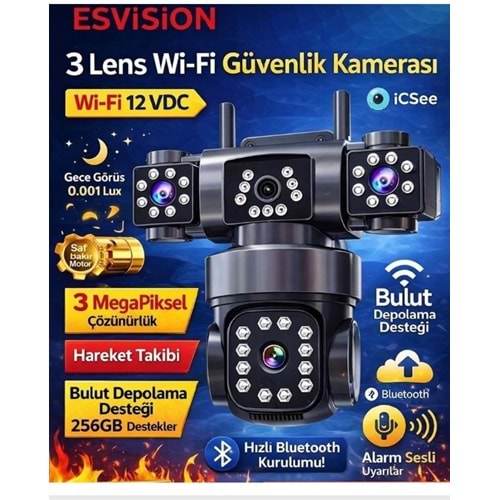 Esvision ES-9002 3 Lens Wifi Kamera
