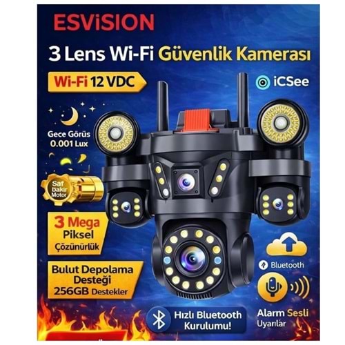 Esvision ES-9003 3 Lens Wifi Kamera