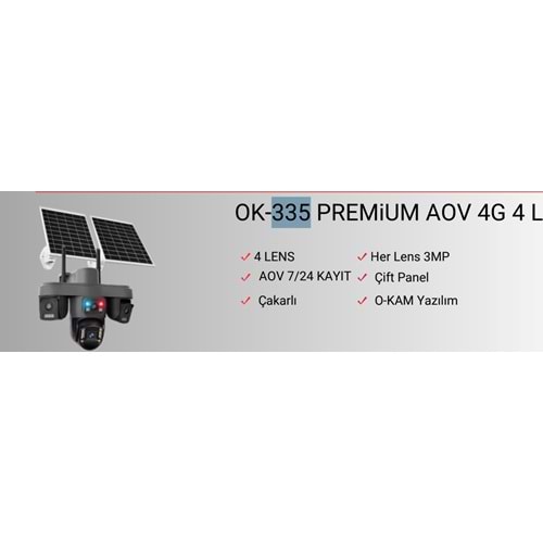 O-KAM OK-335 Premium 4 Kameralı 12mp 4G Sim Kartlı Solar Çift Güneş Panelli Güvenlik Kamerası
