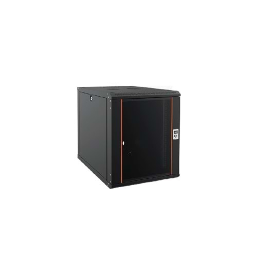 Ager AG-AN12U6060S1-CFA-M1-12U6060 Montajlı Agena Base Serisi Duvar Tipi Kabinet (Ön Cıtalı Cam Kapak/Arka Sabit Yan Kapaklar Kilitsiz-B1 Siyah