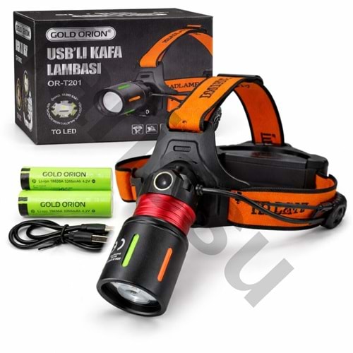 Gold Orion OR-T201 Profesyonel 30W 3000 Lümen 1 KM Menzilli Zoomlu Şarjlı Kafa Lambası - 6400 mAh