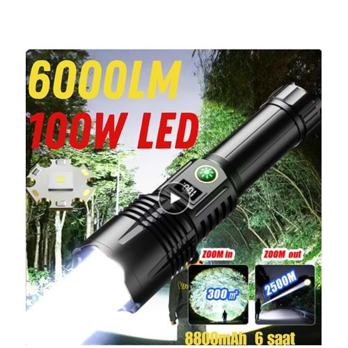 Gold Orion OR-508-TG Şarjlı El Feneri TG Dijital LED Şarj Göstergeli 2000 Lümen 8800 mAh