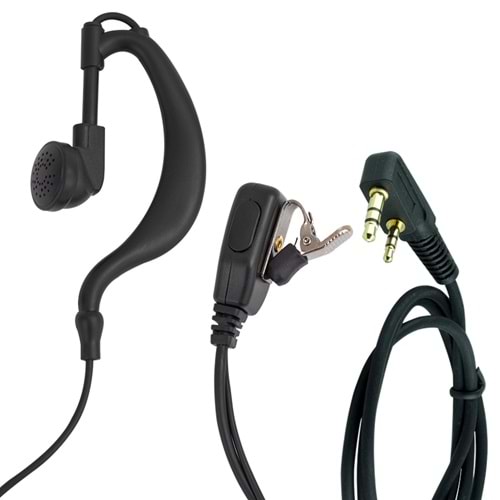 Wln 15731 PMR-446 C Tipi Kulak Üstü EL Telsizi PTT Mikrofonlu Kulaklığı 2 Jacklı Aselsan A446 Spiral Arkalıklı 120Cm