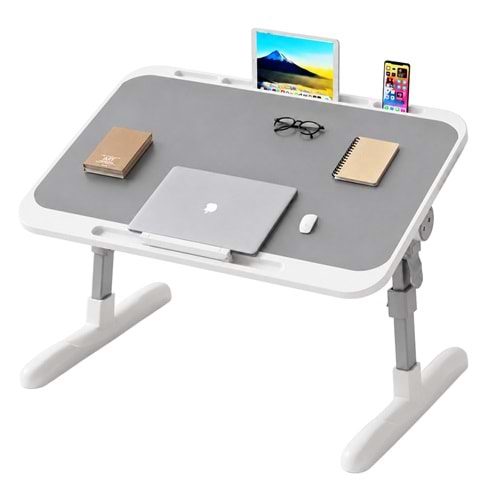 Sunup SN-29698 Çok Fonksiyonlu Katlanabilir Yatak Koltuk Laptop Masası Yükseklik ve Açı Ayarlı Gri 60x40cmsı Yükseklik ve Açı Ayarlı Beyaz 60x40 cm