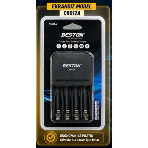 Beston C9012A AA/AAA 4'Lü Ekransız Hızlı Pil Şarj Cihazı (Pilsiz)