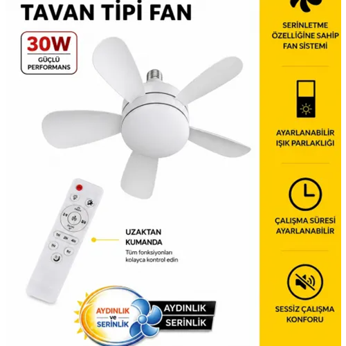 Ventus 30w Uzaktan Kumandalı Tavan Tipi Fan Ampul – Ayarlanabilir Işık Ve Serinletici Fan