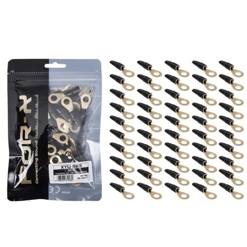 For-X XYU-88B 8GA 8mm Siyah Yuvarlak Kablo Ucu Pabuç - 50 Li Paket Halinde