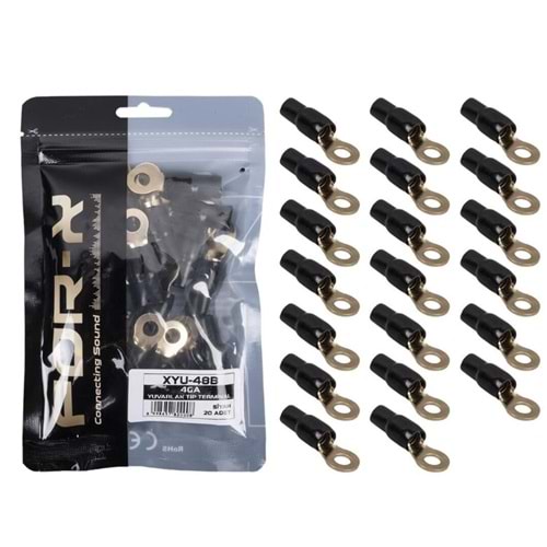 For-X XYU-48B 4GA 8mm Siyah Yuvarlak Kablo Ucu Papuç - 20 Li Paket Halinde